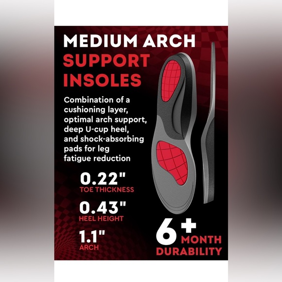 Men👨🏻 7.5-9 Women👱🏽‍♀️ 8.5-10 Med Anti-Fatigue Shoe👟Insoles Arch Support - Picture 7 of 8